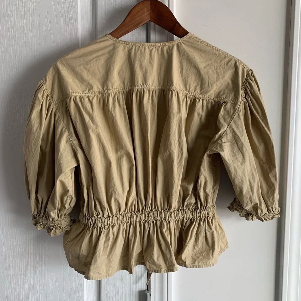 Ulla Johnson Tan Button-Up Minnie Peplum Blouse